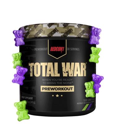 REDCON1 Total War Preworkout - Contains 320mg of Caffeine from Green Tea  Juniper & Beta Alanine - Pre Work Out with Amino Acids to Increase Pump  Energy + Endurance (Sour Gummy Bear  30 Servings)