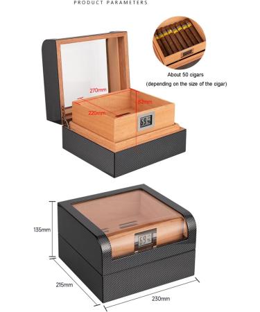 Portable Cigar Humidor Clear Window Cedar Double-Layer Large Capacity Carbon Fiber Humidor with Digital Thermometer Can Hold 30-50 Cigars - Buy Online on GoSupps.com