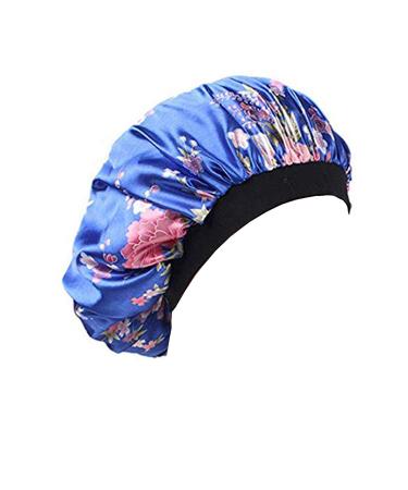 Soft Satiny Sleep Cap Bonnet Wide Band Night Sleep Hats for Womens Hair Loss Natural Hair Blue