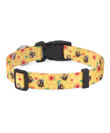 Mihqy dog collar adjustable soft & comfort dog collar Bohemian flowers geometric trunk design for small medium and large dogs (bee l) l (neck circumference 38-63 cm width 2.5 cm) bee