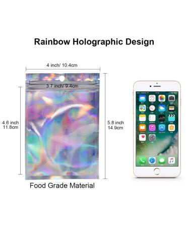 100pcs Holographic Mylar Bags 4x6 Inch - Resealable Foil Zip Lock Pouches for Candy, Jewelry, Lash, Lip Gloss - Gift Packaging Baggies - Buy Online on GoSupps.com