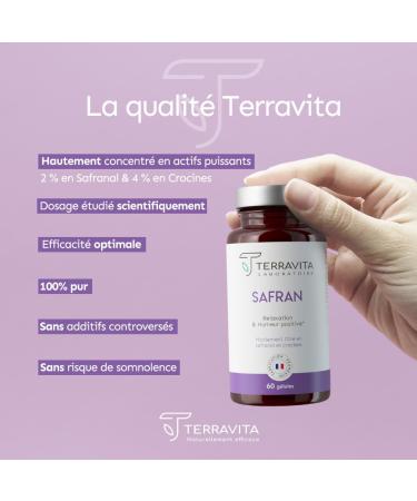 SAFRAN | 60 G lules | 30 mg par G lule | Enfants et Adultes | Concentration - Anti-Stress - S r nit - Bonne Humeur | Extrait Titr en Safranal et Crocines | 2 Mois | Made in France | Terravita - Buy Online on GoSupps.com