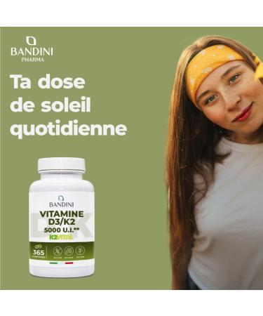 Bandini Vitamin D3 + K2 | 365 Tablets (ANNUAL ADVANCE) - Premium Quality: 200mcg K2VITAL - 99.7+% All-Trans K 2-MK7 + 1000 IE Vitamin D Cholecaciferol | Bone Teeth Immune System - Buy Online on GoSupps.com