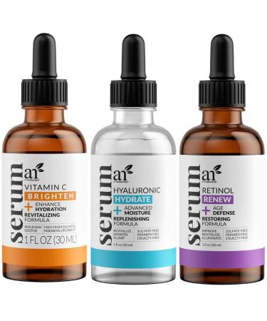 ArtNaturals Anti-Aging-Set with Vitamin-C Retinol and Hyaluronic-Acid - Serum for Anti Wrinkle and Dark Circle Remover  All Natural and Moisturizing (3 x 1 Fl Oz / 30ml) (ANAA-0101) 1 Fl Oz (Pack of 3)