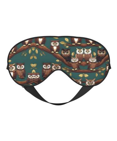 Many Owls on Tree Branches Print Adult Unisex Sleep Eye Mask Light Blocking Adjustable Smooth for Deep Rest