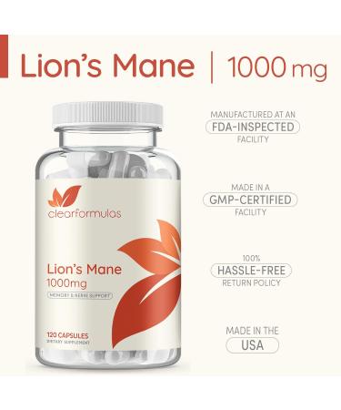 ClearFormulas Lions Mane Mushroom Capsules - Non GMO, Gluten Free (120 Capsules) - Buy Online on GoSupps.com