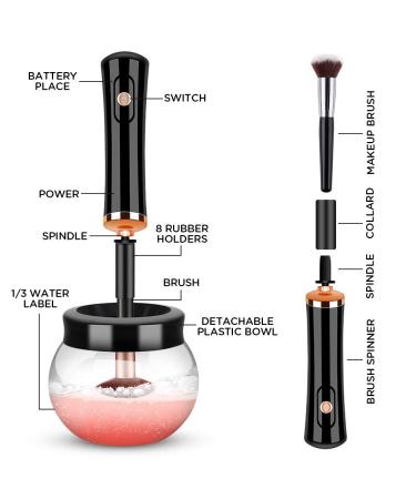 DEAL CICK Makeup Brush Cleaner Machine - Fast Electric Brush Cleaner & Dryer with 8 Rubber Collars - Deep Cosmetic Brush Spinner - Wash & Dry in Seconds - Black - Buy Online on GoSupps.com