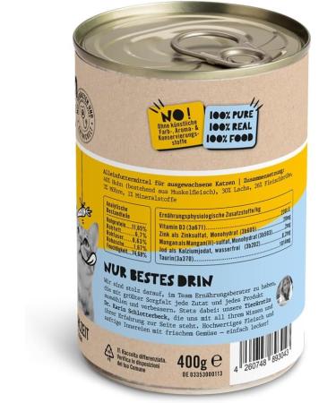 Dogs'n Tiger Freigeist Wet Cat Food with Chicken Salmon and Carrots Grain Free Added Sugar Artificial Colours Flavours and Preservatives Optimal Tolerance 6 Cans - Buy Online on GoSupps.com
