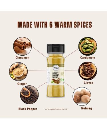 Aga's Wholesome Sweet Baking Blend 100g Salt & Sugar Free Pumpkin Pie Spice Seasoning Great for Baking Pancakes & More Warm Fall & Holiday Flavours Gluten Free Vegan Non-Irradiated GMO Free - Buy Online on GoSupps.com