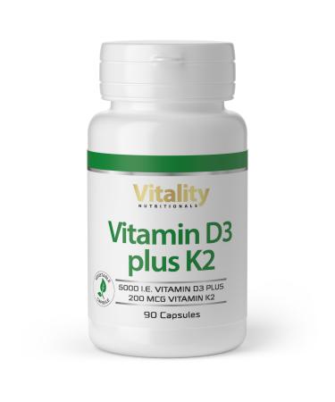 Vitaminexpress vitamin D3 K2 high dose D 5000 IE + K2 200 MCG Premium all trans mk7 i 90 mini capsules i high bioavailability free of additives i immune system i vitality nutritionals