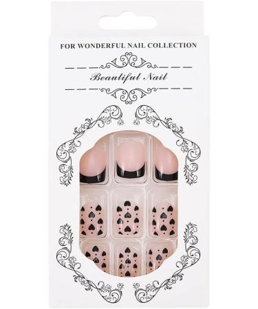 OnSaya Coffin False Nails French Short Press on Nails Black Heart Stick on Nails Pink Fake Nails 24pcs for Women and Girls 1 count (Pack of 1) Pink - Buy Online on GoSupps.com