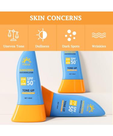FUNAN Face Sunscreen SPF 50+ Waterfull Tone-Up Sunscreen Serum Base lotion Color Correcting Oil Free & Oxybenzone Free 2.1 Fl Oz - Buy Online on GoSupps.com