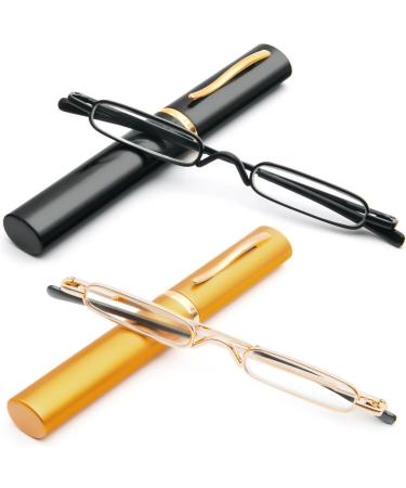 KoKoBin 2-Piece Mini Narrow Reading Glasses +1.50 | Unisex Spring Hinge Metal Visual Aid with Case - Shop Internationally - Buy Online on GoSupps.com