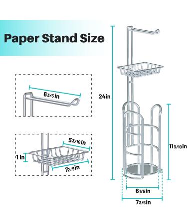 Freestanding Toilet Paper Holder Stand with Reserve & Dispenser - Chrome Finish | Bathroom Storage Rack for 4 Mega Rolls with Cell Phone Shelf - Buy Online on GoSupps.com
