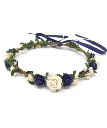 Daddasprincess Flower girl crown wedding boho headpiece headband hair wreath (Navy blue)