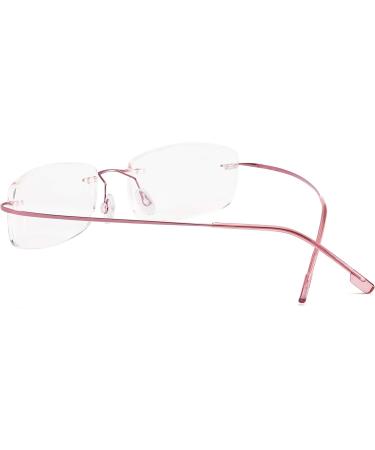Rimless Titanium Reading Glasses for Women & Men - Super Light +2.0 Pink Reading Aid - Buy Online on GoSupps.com