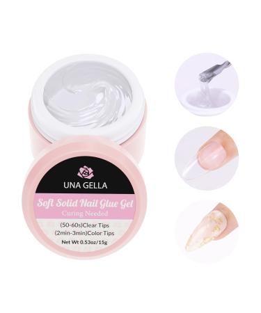 UNA GELLA Solid Nail Glue Strong Adhesive Solid Nail Glue Gel for Press On Nails Tips 15g - Hard Gel x Nail Extension Glue for Clear Acrylic Fake Nails Home Salon U V Curing Needed Z-Solid Glue