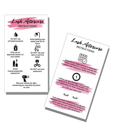 Wanyeer Lash Extension Aftercare Instructions Cards 50 Pack Double Sided Printing 3.5 x 2 inches inch Business Card Size AfterCare Card Lash Care Card White with Pink Watercolor Design