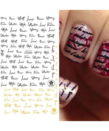 Manicure Sliders Charms DIY Nail Stickers Black Gold Silver Letters Valentine Design(CB-111 Gold) - Buy Online on GoSupps.com