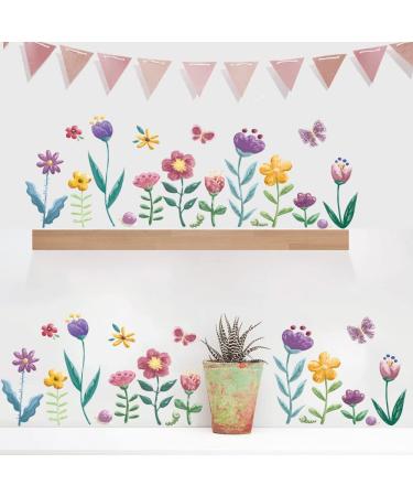 Runtoo Garden Flower Wall Corner Decals Floral Baseboard Wall Stickers Baby Nursery Girls Bedroom Classroom Window Clings Decor Garden Flowers