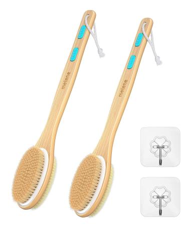 Metene 2 Pack Shower Brush with Soft and Stiff Bristles, Bath Dual-Sided Long Handle Back Scrubber Body Exfoliator for Wet or Dry Brushing 2-PACK