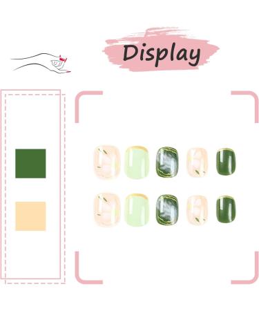 24Pcs Short Square Green Camellia French Press On False Nails | Glossy Stick-On Nails for Women | DIY Manicure Decoration - Buy Online on GoSupps.com