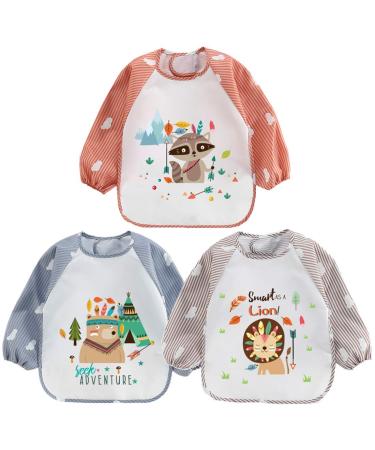 QinGuang Pack of 3 Waterproof Sleeved Bibs Baby Bibs Children's Bibs Kids Apron - Buy Online on GoSupps.com