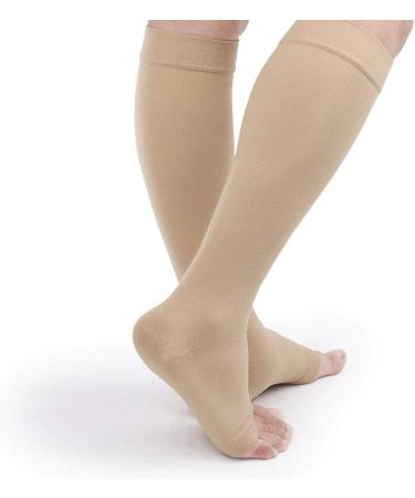 TOFLY 20-30mmHg Knee High Compression Stockings 3XL - Open Toe Beige - Buy Online on GoSupps.com