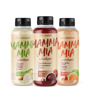Gymqueen Mamma Mia Zero Sauce 3x265ml low in calories without fat & without sugar for refining dishes or as a salad dressing vegetarian and lactose-free American set American Set 265 ml (3 Pack)