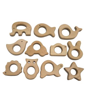 Alenybeby Nature Baby Teething Toys 11pc Wooden Teether Montessori Toys Wood Teether Rings Organic Infant Teether Handmade Pendant Set Shower Gift (Type 1)