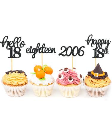 24 Glitter 18th Birthday Cupcake Toppers | Black Party Decorations for 2006 Birthday Boy - Perfect Cake Accessories - Buy Online on GoSupps.com