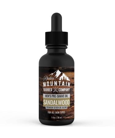 Pre-Shave Oil  with Sandalwood Essential Oil, Jojoba Oil and Argan Oil - Seven Oil Blend for a Smooth Shave by Rocky Mountain Barber Company  1 floz