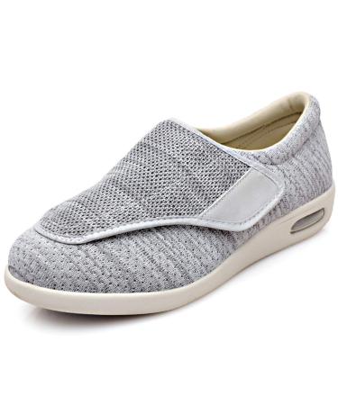 Men's Stylish Diabetic Shoes Extra Wide Width Adjustable Closure Walking Sneakers Lightweight Breathable Mesh Athletic Shoes for Elderly Swollen Feet Diabetic & Edema 10 Light Gray