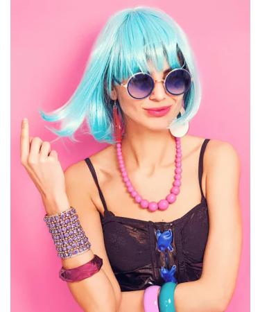 PLANTURECO Light Blue Wig and Party Sunglasses Color Bob Wig Cosplay Wigs and Party Wigs Rainbow Wig with Neon Glasses Blue Wigs for Women - Bachelorette Party Wigs Decorations Favors (Light Blue) - Buy Online on GoSupps.com