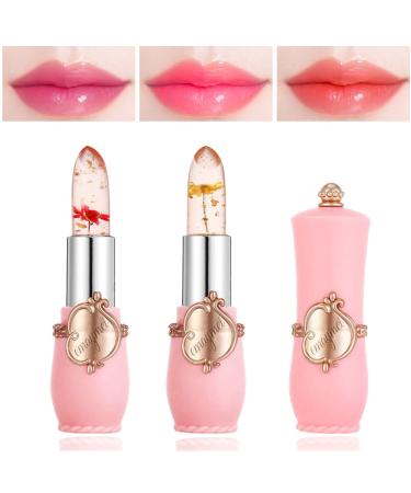 LZYLLS 2 Pack Crystal Jelly Flower Lipstick Magic Temperature Color Change Lip Gloss Lip Stick PH Clear Magic Lipstick Long Lasting Nutritious Moisturizing Lip Balm(Set B) 3+4