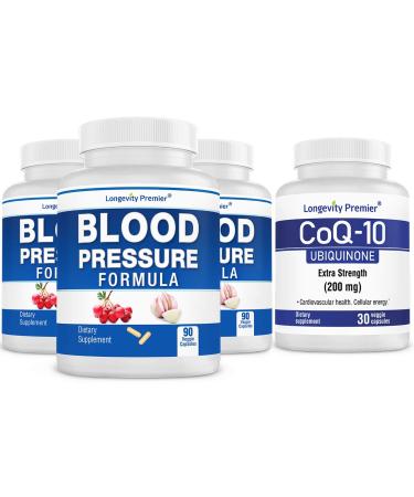 BP Value Pack Longevity Blood Pressure Formula 90 caps x 3 Bottles with 1 Free Bottle of CoQ10 30 caps BP 90x3+CoQ10 (60)