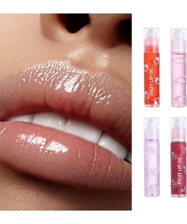  Surakey Roll-on lip gloss fruity lip oil transparent glitter lip gloss moisturizing and hydrating gloss long-lasting lipstick glossy liquid lipstick (4 sticks) - Buy Online on GoSupps.com