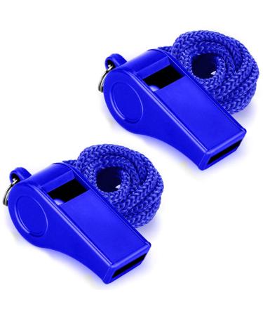 Hipat Whistle with Lanyard 2 Packs Blue Plastic Whistles Extra Loud Sports Whistles Great for Coach Referee Basketball Lifeguard Survival classic style