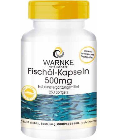 Fish oil capsules 500mg - omega -3 fatty acids EPA + DHA - high dose - 250 capsules - large packing |Warnke vital substances - German pharmacy quality