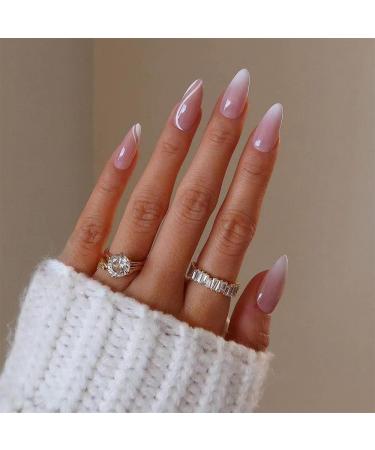 Pink French press Nails Almond Medium camellia acrylic press on nails naked with daisy fake nails adolescents stick nails for manicure lovely style