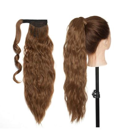 20 Inch Real Long Corn Wave Ponytail Clip in Hair Extensions Magic Paste Wavy Wrap Around Ponytail Hairpiece for Women Light Brown Light Brown 20 Inch