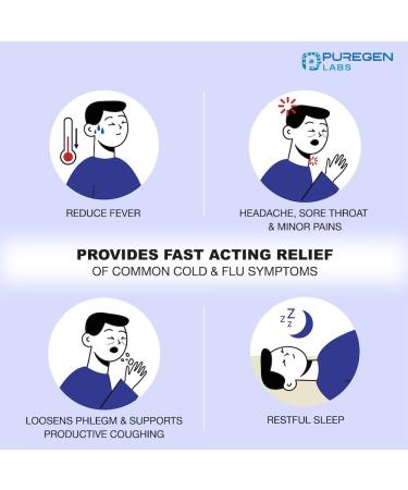 Puregen Labs Nighttime Cold and Flu Relief Medicine | 50 Softgel Liquid Capsules | Helps Relieve Sore Throat Cough Fever Headaches Runny Nose Congestion and Aches | Value Pack - Buy Online on GoSupps.com