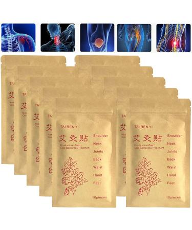 (100pcs) Moxibustion Patches  Pure Nature Moxa Sticker Foot Pads Chinese Traditional Paste for Neck, Shoulder, Back, Waist, Hand, Feet, Joint, 7 * 10cm, Pack of 10