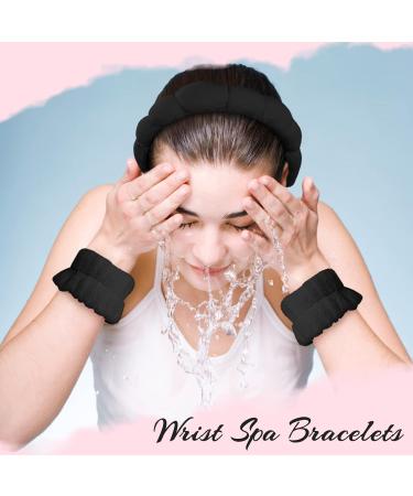Sponge Puffy Spa Headband for Women, Terry Towel Cloth Fabric Skincare Headband with Wristbands - Black - Buy Online on GoSupps.com