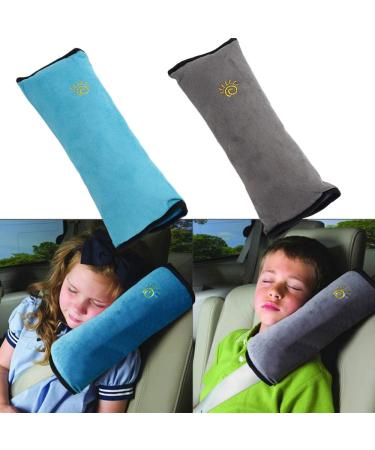 2PCS Seat Belt Pads Children/Baby Safety Car Seat Belt Cover Shoulder Pad Shoulder Pillow Head Neck Support Car Safety Strap Protection for Children Adults Seniors Baby Seat Belts Seatbelt Clip Blue+Grey 2pc