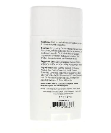 NOW Foods Deodorant Stick Long Lasting 2.2 OZ - Natural Odor Protection - Buy Online on GoSupps.com