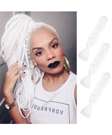 Imierfa White Braiding Hair, Jumbo Kanekalon Braiding Hair Extensions,24Inch Braiding Hair for Box Braids Hair Twist Braiding Hair Color White 24" 3PCS 3PCS White