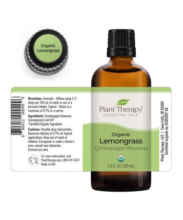 Buy Plant Therapy Lemongrass Organic Essential Oil 100% Pure - USDA Certified Undiluted Aromatherapy - 100 mL (3.3 oz - Buy Online on GoSupps.com