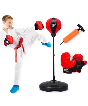 Costzon Punching Bag with Stand, Height Adjustable Reflex Bag w/Gloves, Hand Pump for Adults & Teens, Freestanding Kids Boxing Set for Speed Training, Exercise, ASTM Approved 48.5" Height