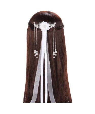 Fabric hair accessories antique costume headdress hairpins Chinese Hanfu streamer hair ornaments white